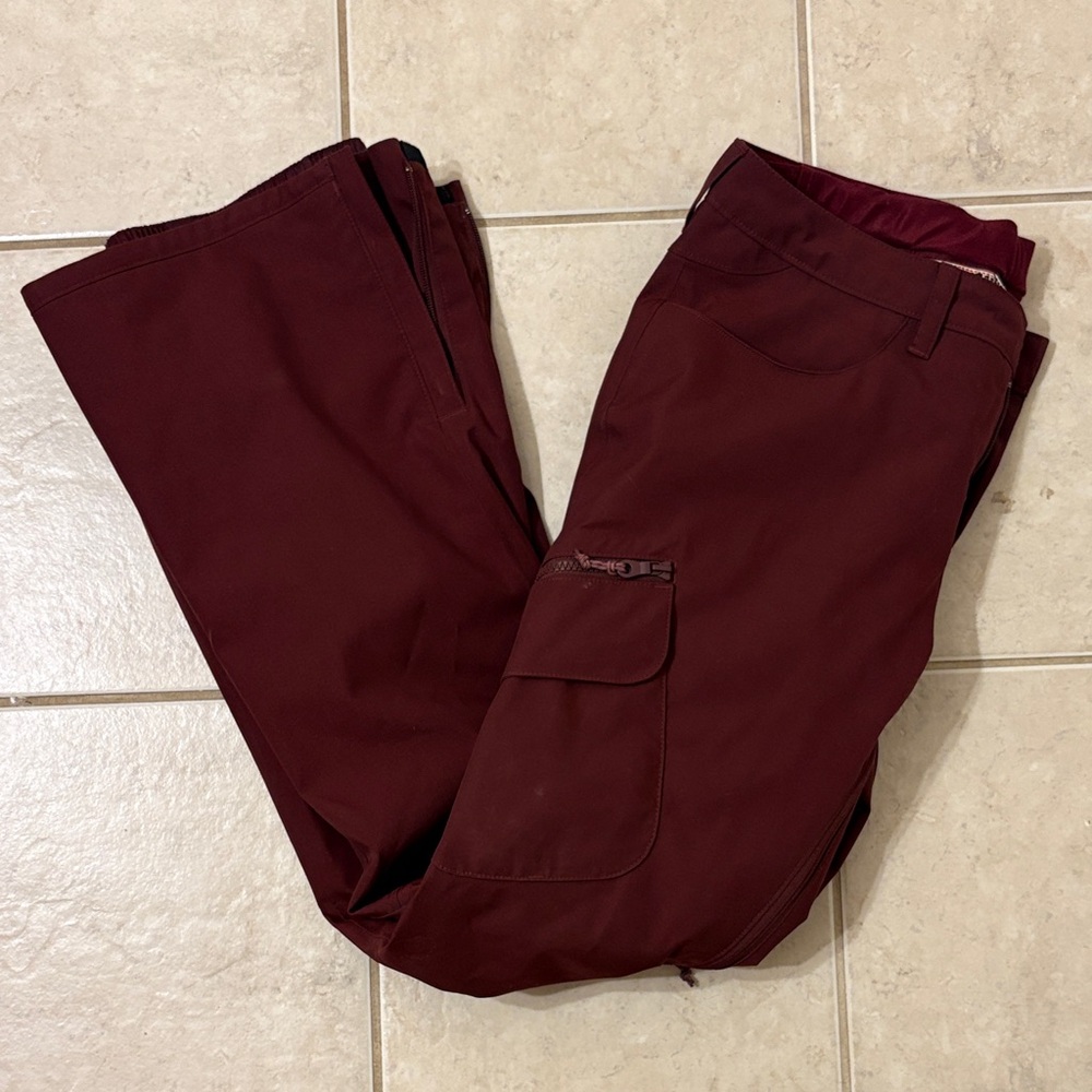Womens Burgundy Snowboard Pants - Casual Utility Style